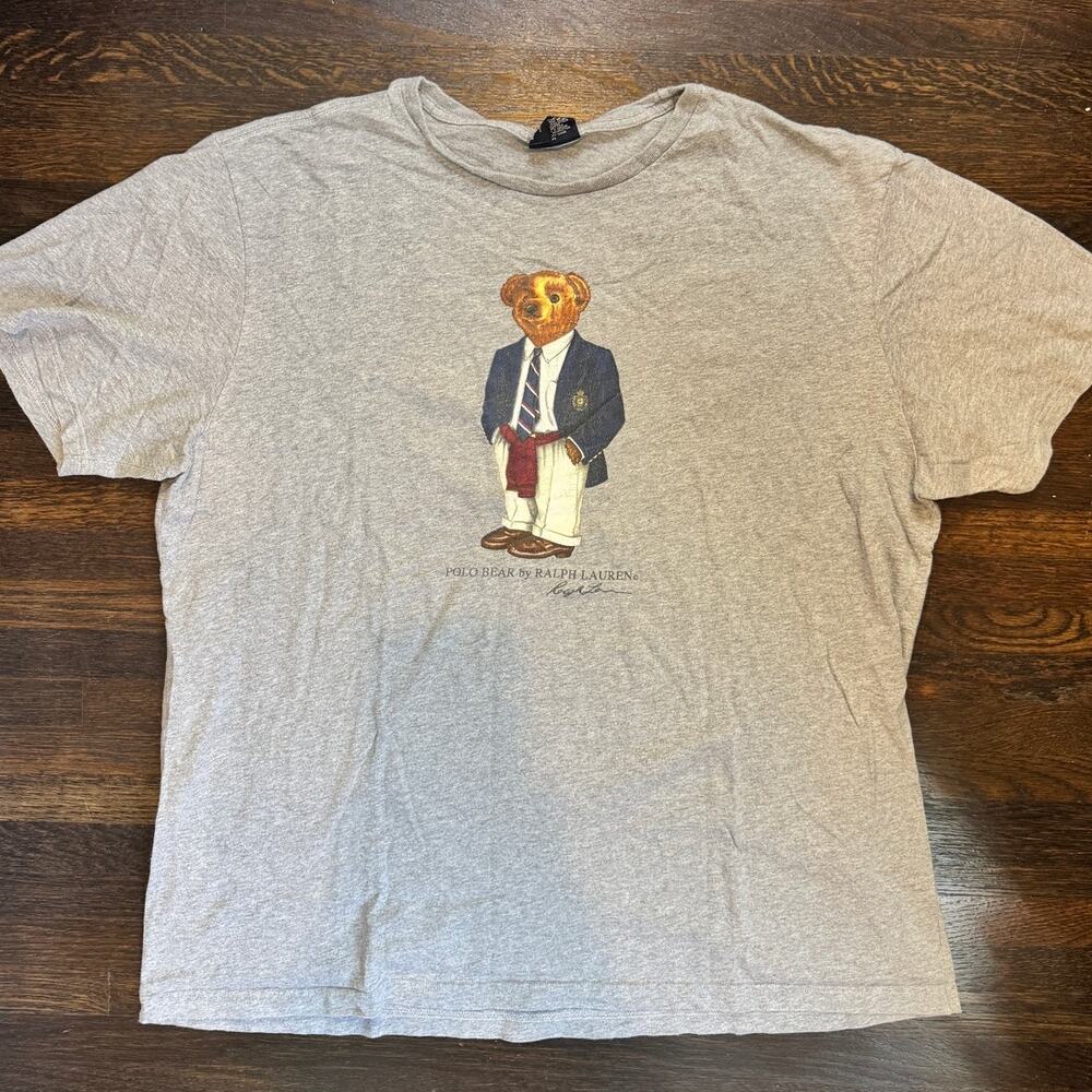 Polo by Ralph Lauren | Vintage 90s Y2K Polo Bear Ivy Preppy Gray T-Shirt Men XL